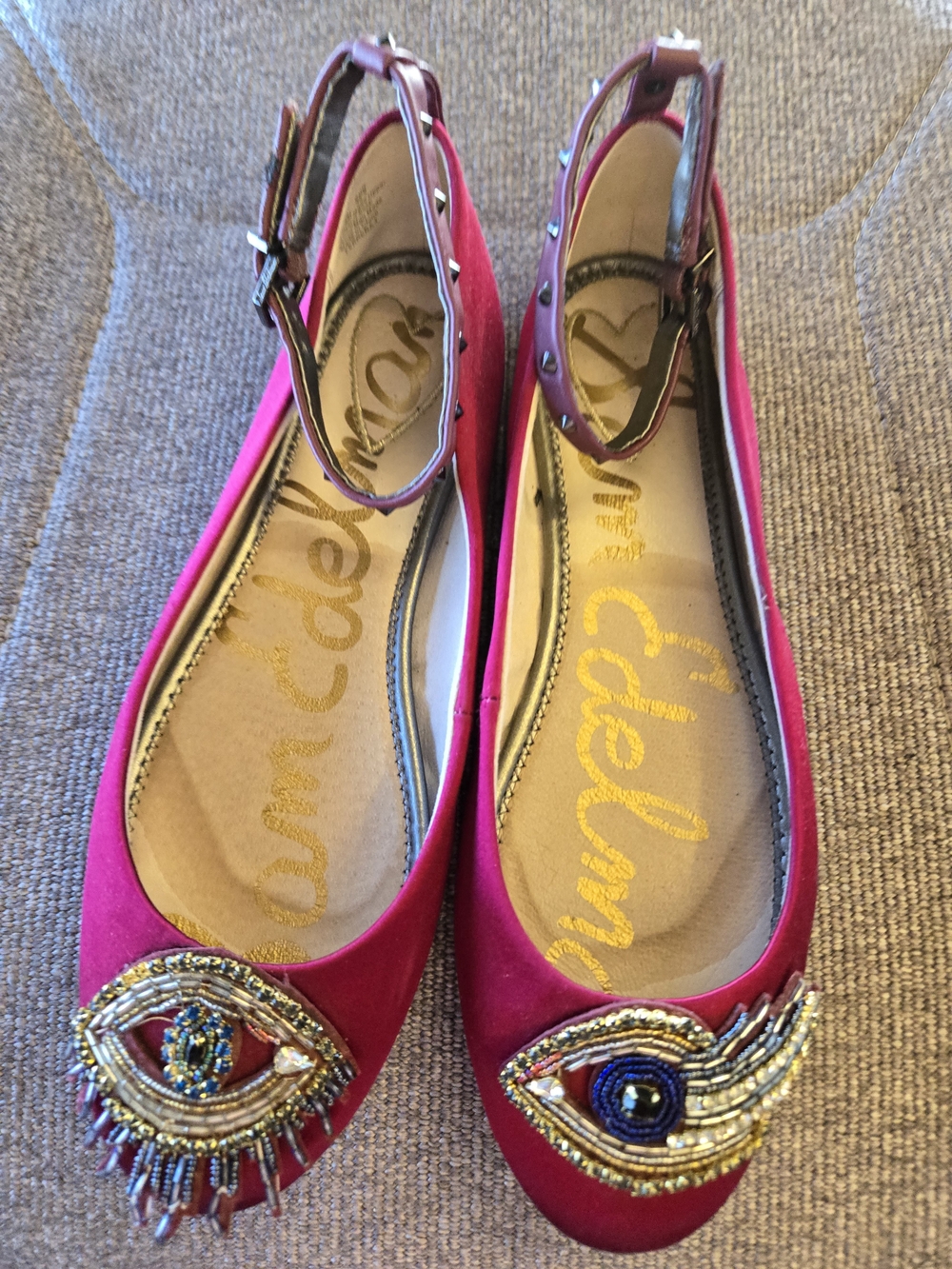 Sam Edelman Fuchsia Embellished Ankle-Strap Flats